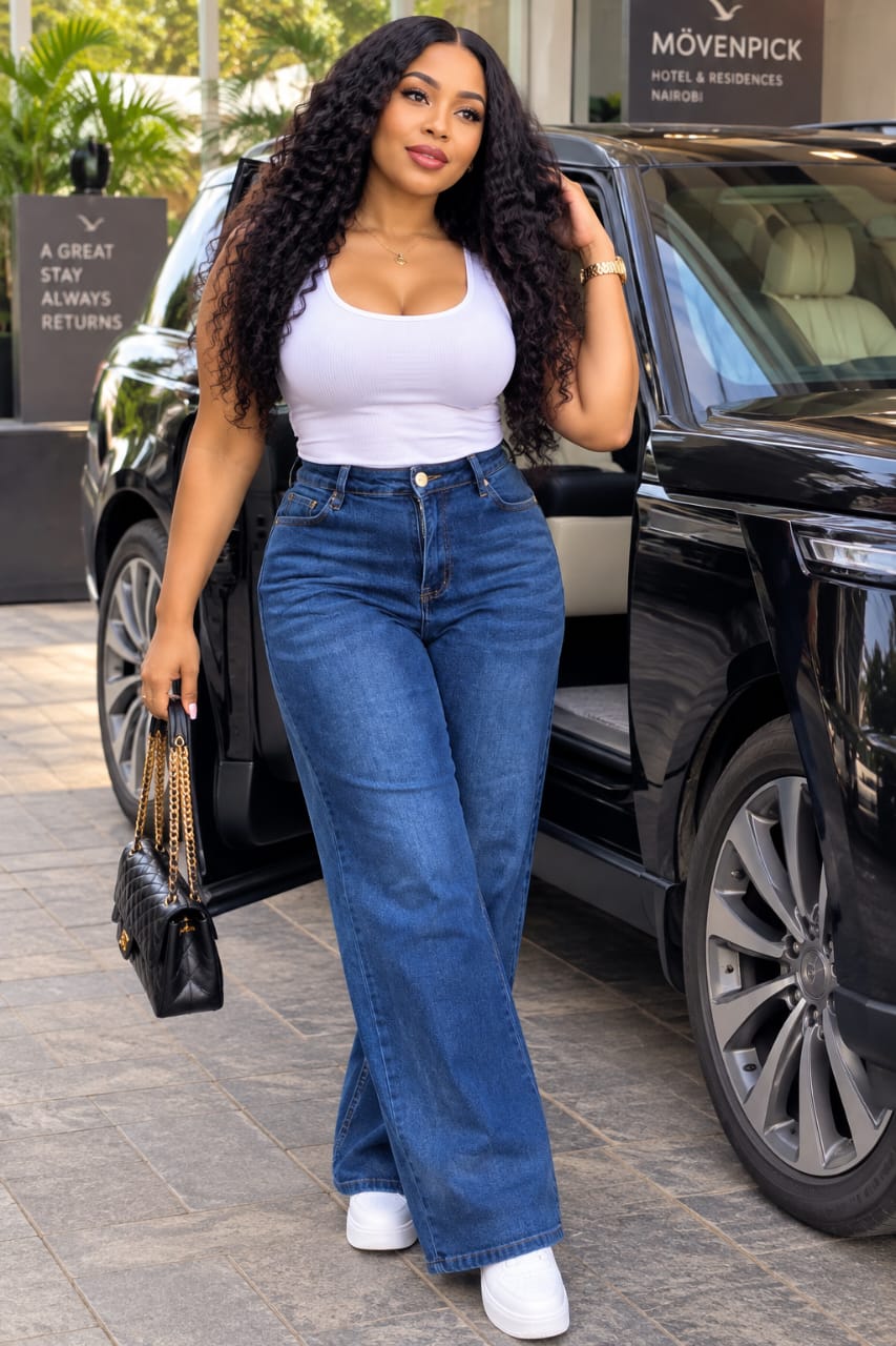 Dark blue with wash mom jeans 2027-AI