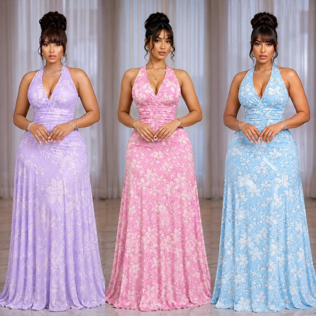 Floral long lace dinner dress