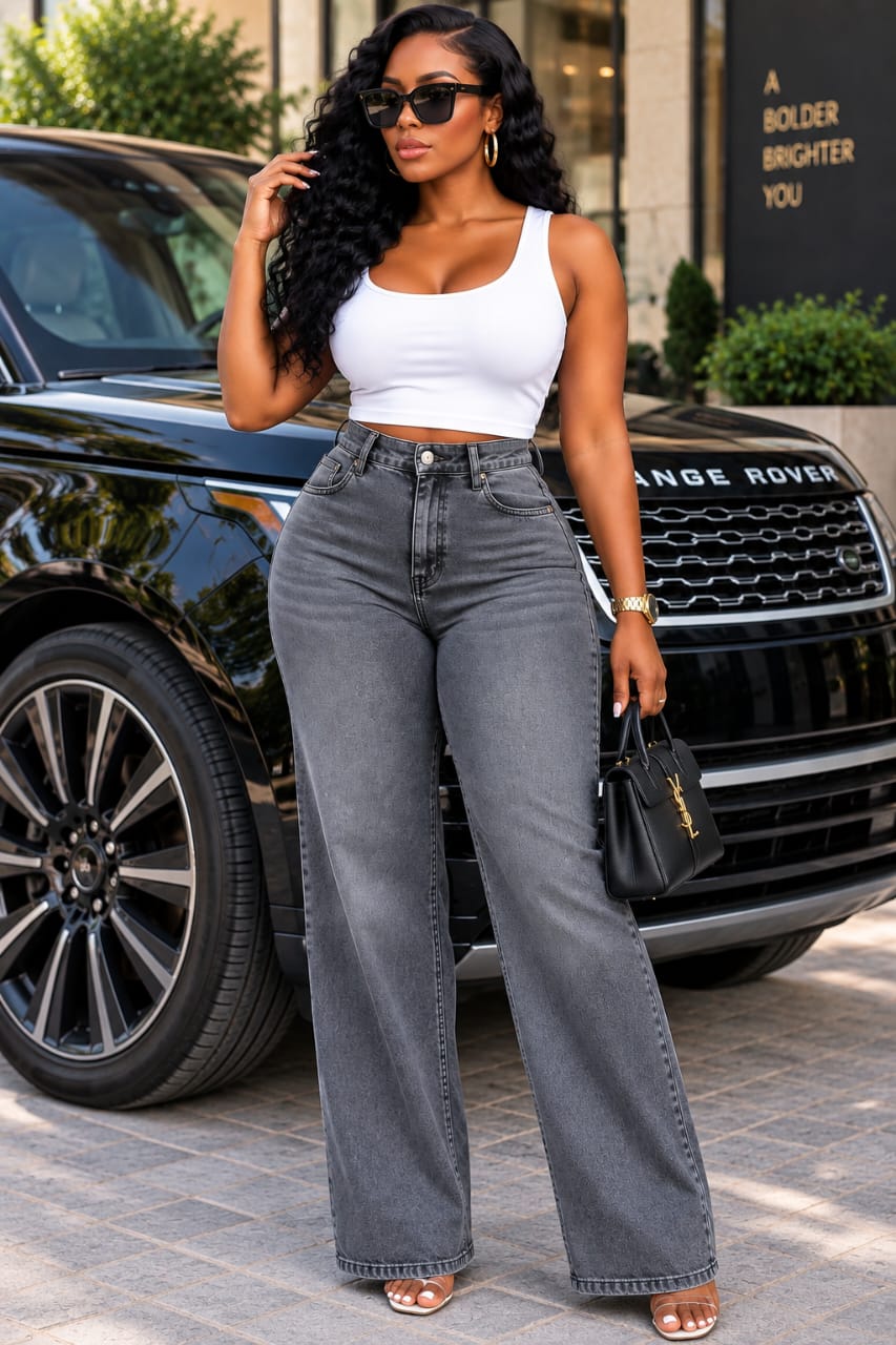 Grey mom jeans 8811#