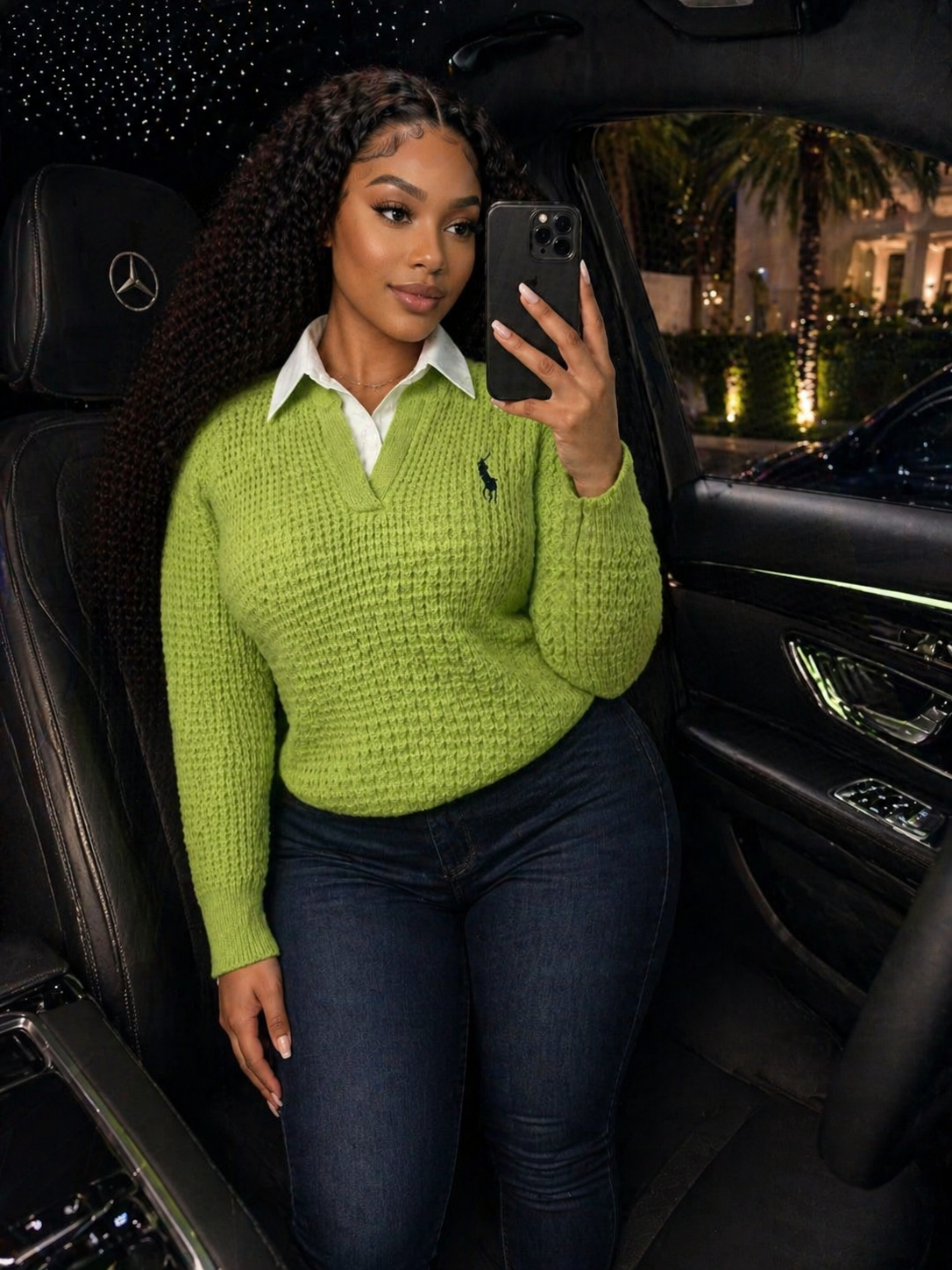 Plain collar shirt sweater