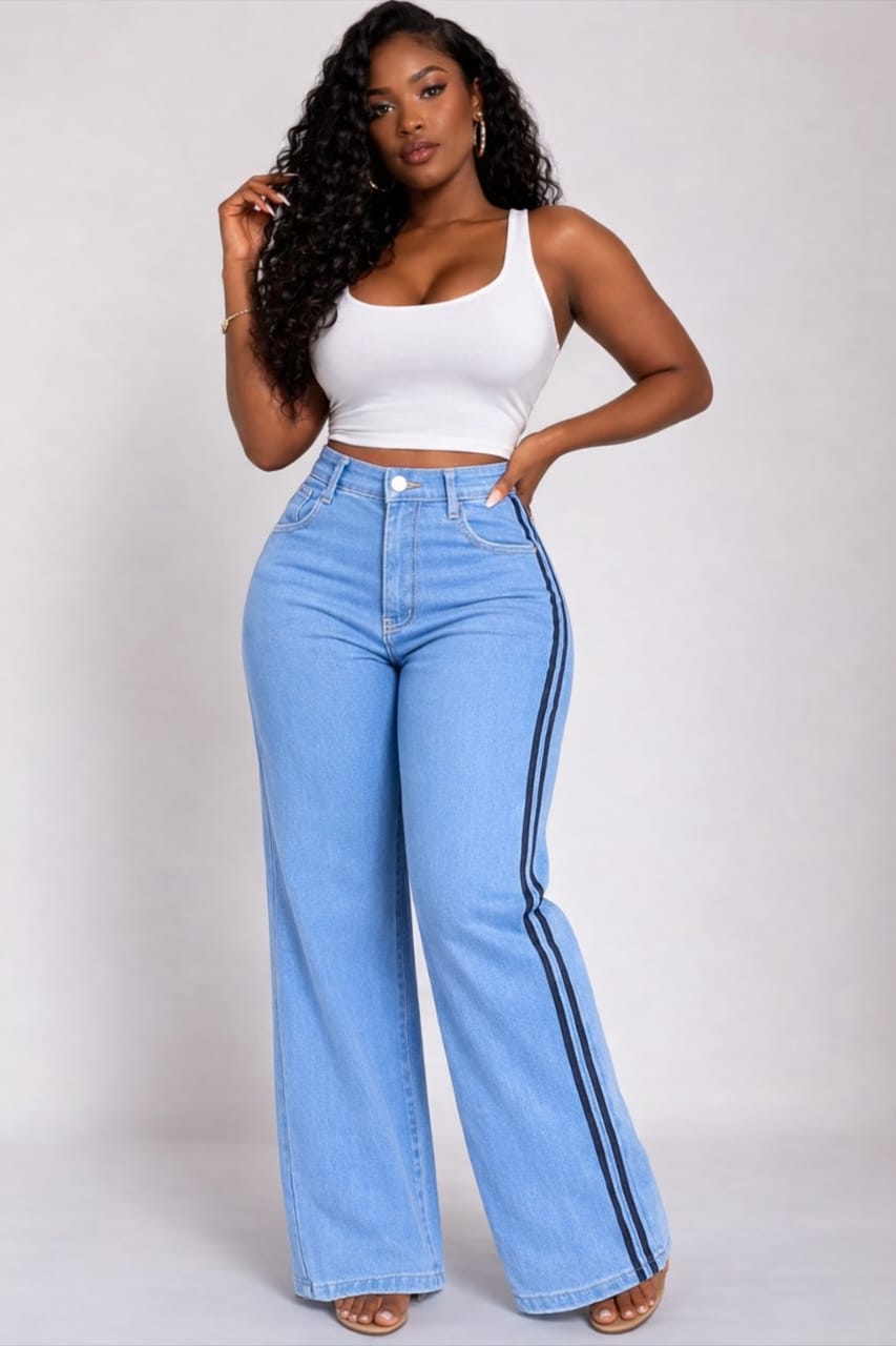 Light blue with lines mom jeans A86-1B#