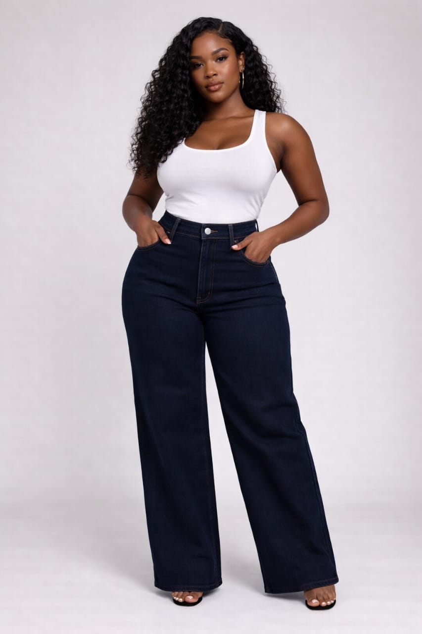 Dark blue mom jeans LJ6816-68273#