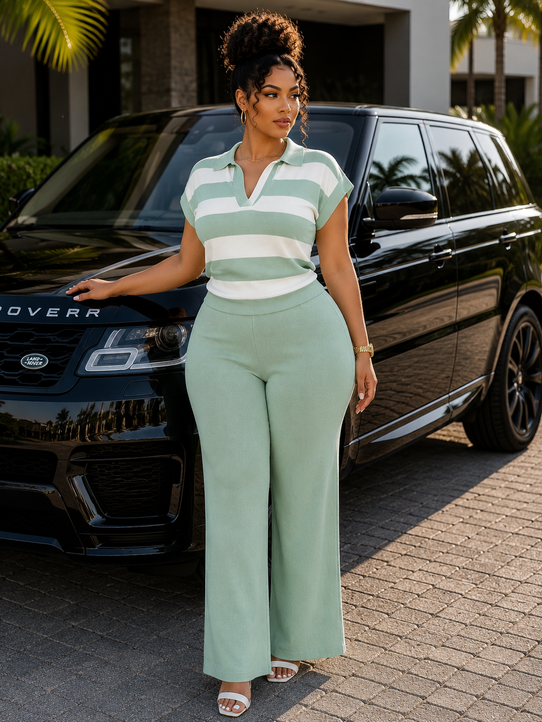 Knitted striped two piece set