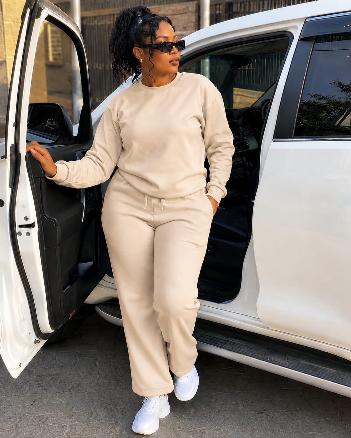 Two piece plain round neck