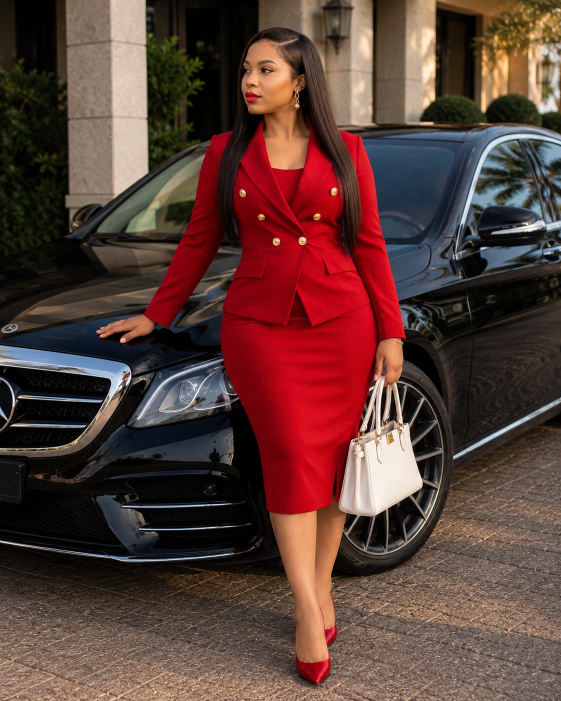 Straight cotton dress with blazer